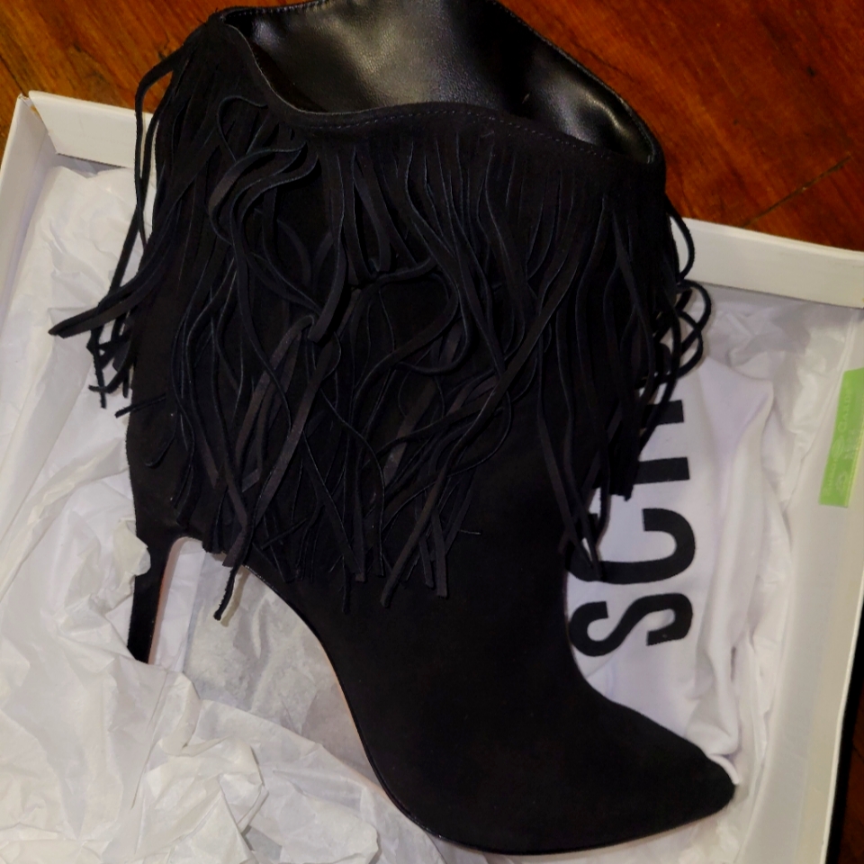 Schutz Black Fringe Ankle Boots